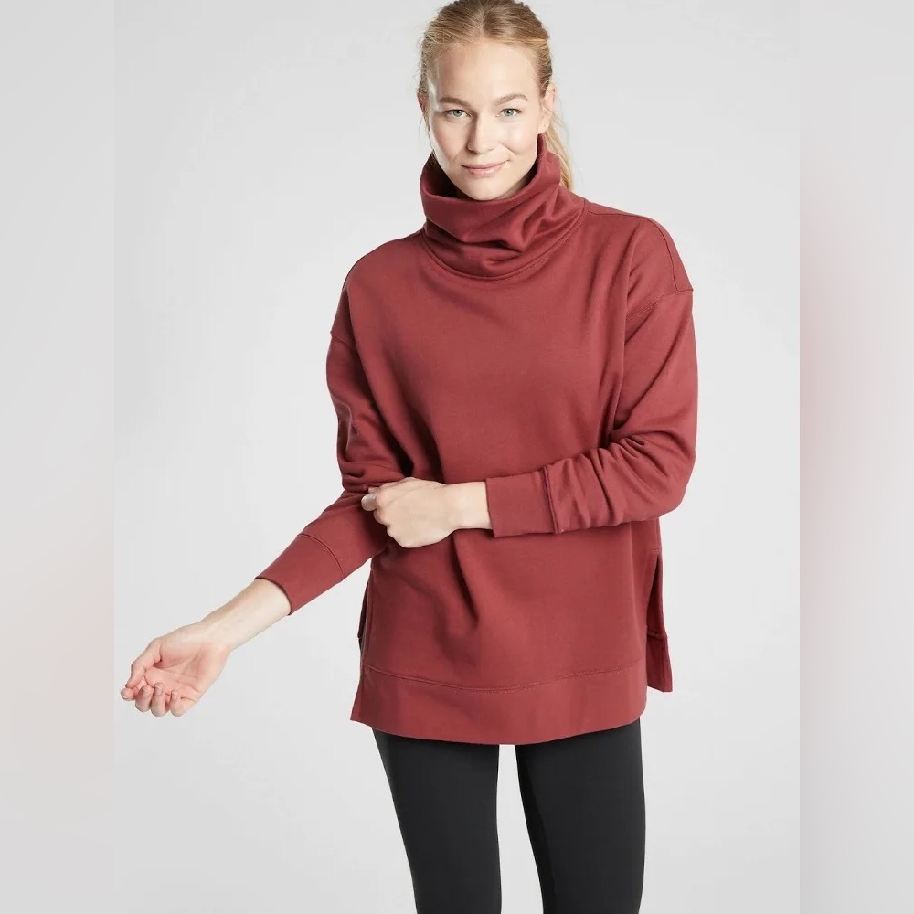 Athleta Maroon 24/7 Funnel Neck Pullover Oversized Sweatshirt Womens XS Maroon